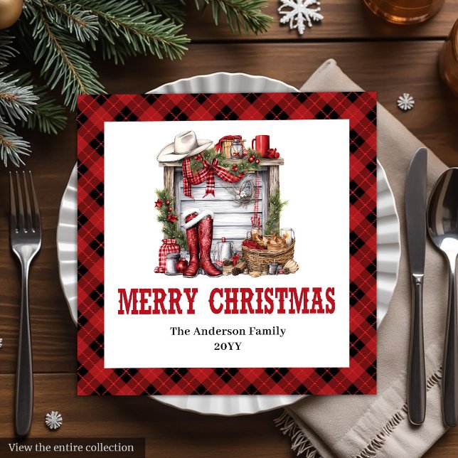 Serviette En Papier Cowboy Christmas napkins red black tartan design (Cowboy Christmas napkins red black tartan design

)