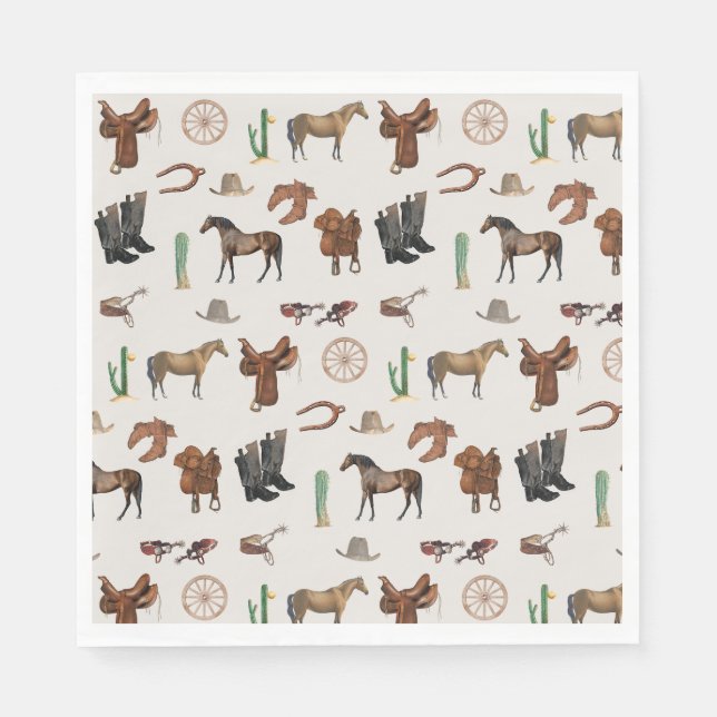 Serviette En Papier Cowboy Cowgirl Western Rodeo Pays Motif (Devant)