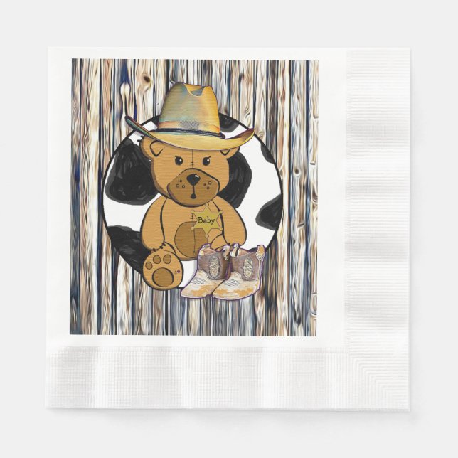 Serviette En Papier Cowboy Sheriff Teddy Bear Baby shower serviettes (Devant)