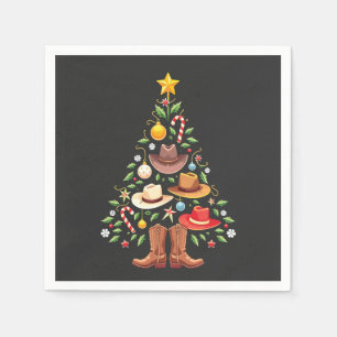 Serviette En Papier Cowboy Western Christmas Tree Père Noël