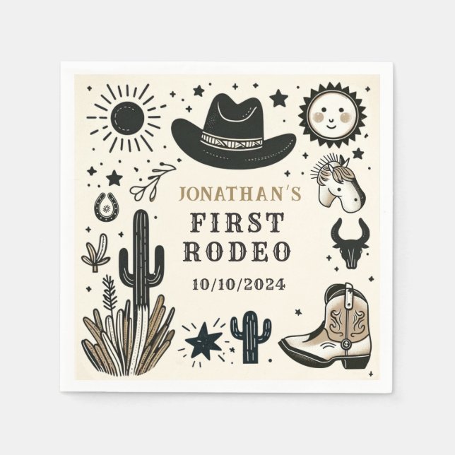 Serviette En Papier Cowboy Wild Western Premier Rodéo Premier annivers (Devant)