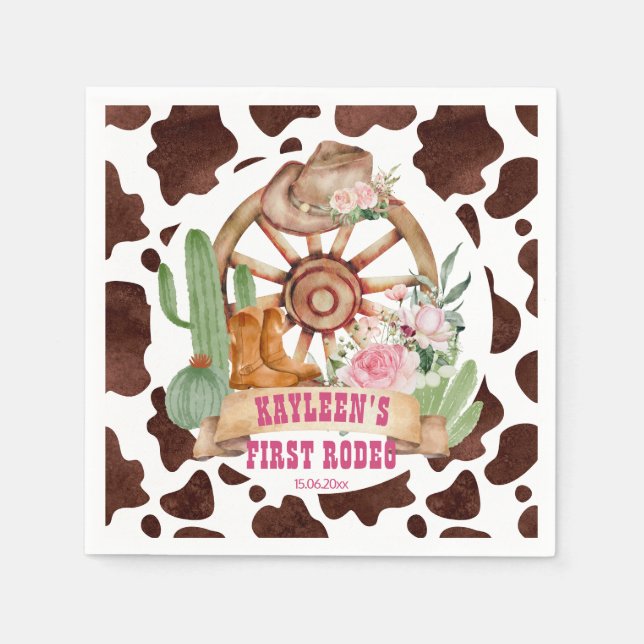 Serviette En Papier Cowgirl 1er rodéo fête d'anniversaire personnalisé (Devant)