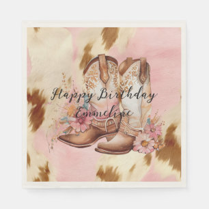 Serviette En Papier Cowgirl Crème rose Brown Casquette et bottes