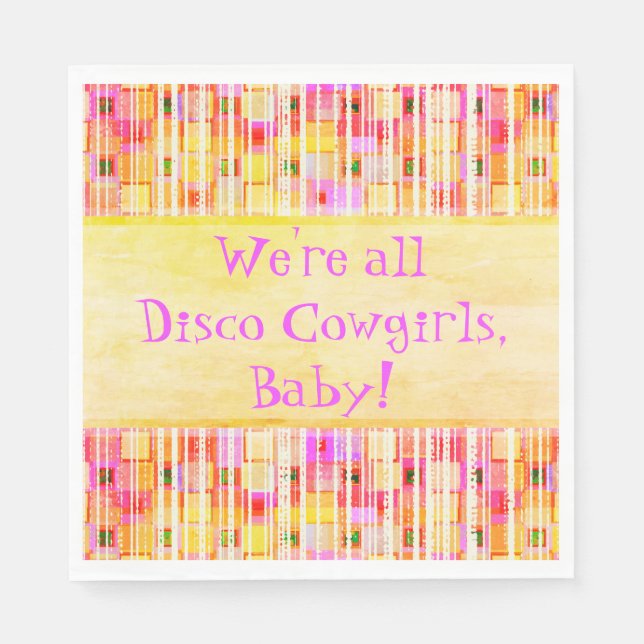 Serviette En Papier Cowgirl disco jaune et rose frange (Devant)