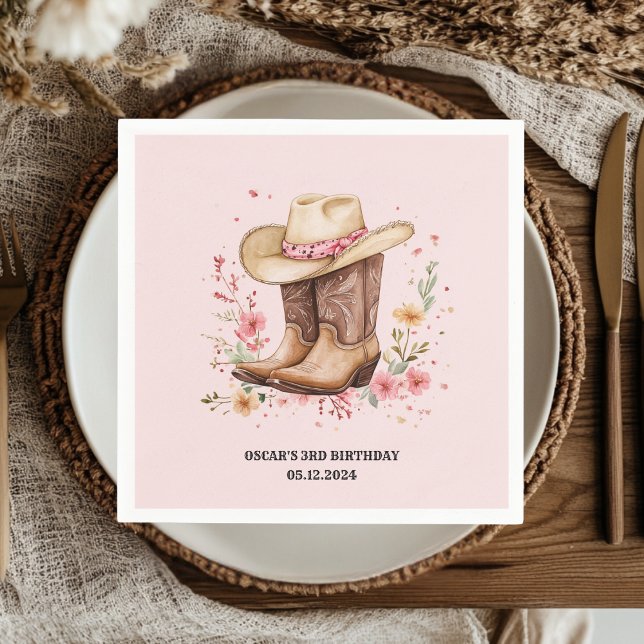 Serviette En Papier Cowgirl Fleur sauvage Bash Anniversaire rose Ouest (Créateur téléchargé)