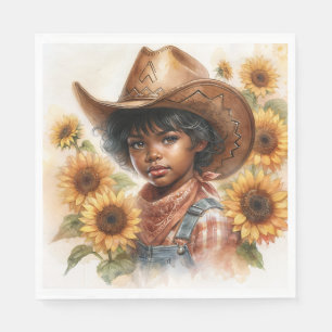 Serviette En Papier Cowgirl noire enfant tournesol aquarelle