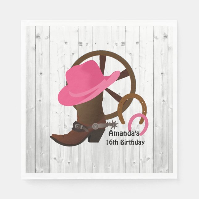 Serviette En Papier Cowgirl Personnalisé Anniversaire Fête Rustique (Devant)