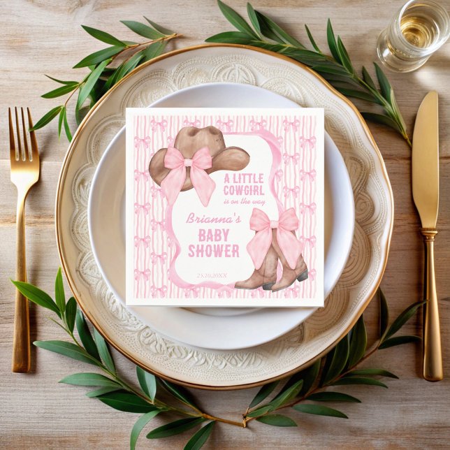 Serviette En Papier Cowgirl rose arc ruban filles baby shower (Cowgirl pink bow ribbon coquette cowgirls girls baby monogrammed shower napkins personalized decor)
