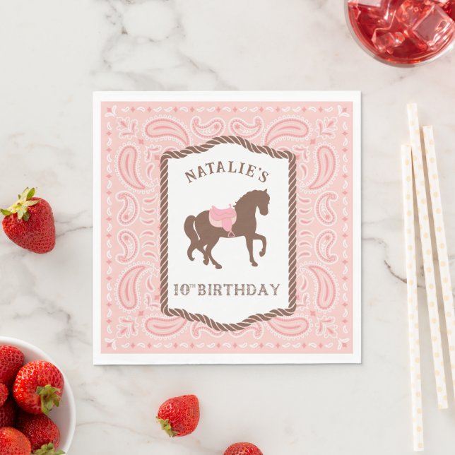 Serviette En Papier Cowgirl rose | Horse Silhouette 10e anniversaire (En situation)
