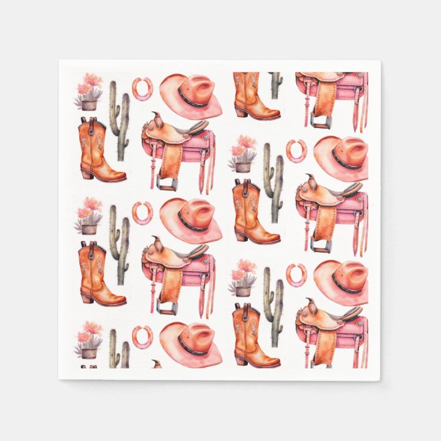 Serviette En Papier Cowgirl rose occidentale (Devant)
