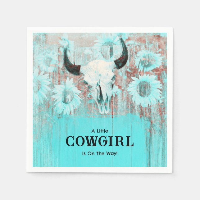 Serviette En Papier Cowgirl Western Country Floral Teal Baby Shower (Devant)