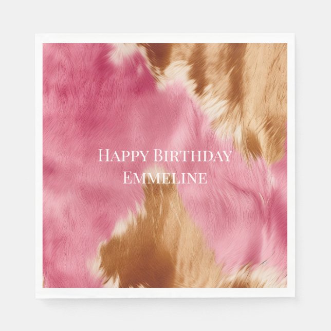 Serviette En Papier Cowgirl Western Pink Brown Cream Cowhide (Devant)