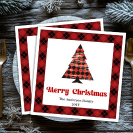 Serviette En Papier Cozy Buffalo Plaid Tree Napkin Holiday Design