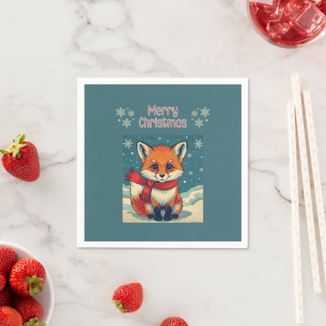 Serviette En Papier Cozy Christmas Fox Paper Napkin (En situation)