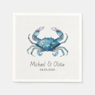 Serviette En Papier Crabe Bleu Aquarelle Nautique Mariage Plage Person