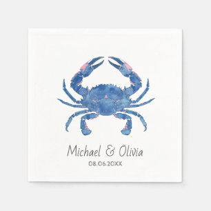 Serviette En Papier Crabe Bleu Aquarelle Nautique Mariage Plage Person