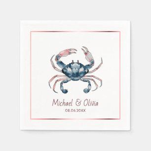 Serviette En Papier Crabe Bleu Aquarelle Nautique Mariage Plage Person