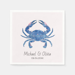 Serviette En Papier Crabe Bleu Aquarelle Nautique Mariage Plage Person