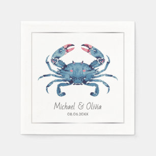 Serviette En Papier Crabe Bleu Aquarelle Nautique Mariage Plage Person