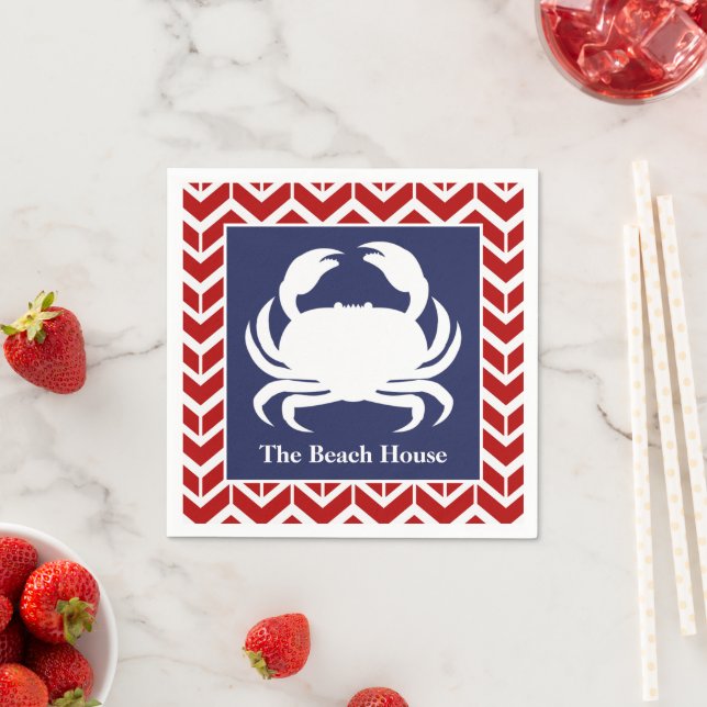 Serviette En Papier Crabe rouge blanc et bleu Personnaliser la fête na (En situation)
