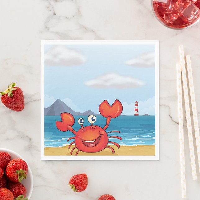 Serviette En Papier Crabe Rouge Heureux Sur Une Plage (Créateur téléchargé)