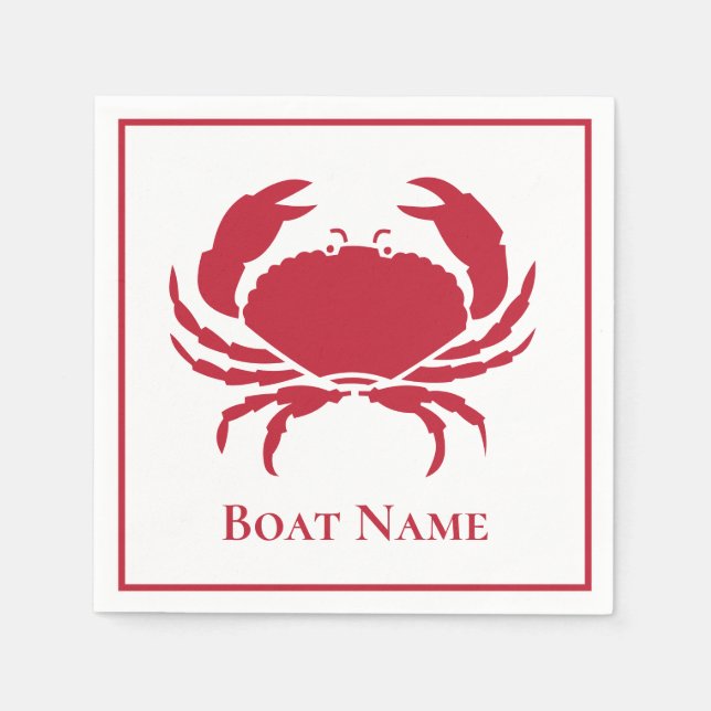 Serviette En Papier Crabe rouge nautique moderne en design blanc (Devant)