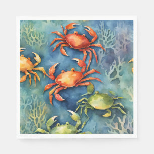 Serviette En Papier Crabes colorés et corail marin côtier à l'aquarell