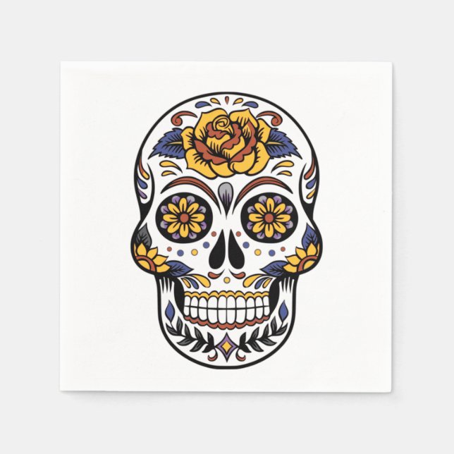 Serviette En Papier Crâne à sucre rose jaune (Devant)