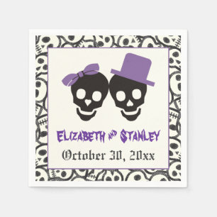 Serviette En Papier Crâne amusant Halloween violet et noir mariage