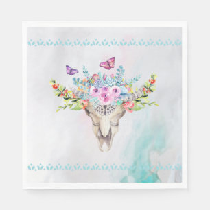 Serviette En Papier Crâne animal Boho avec papillons et fleurs