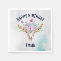 Crâne Boho avec papillons et fleurs Anniversaire
