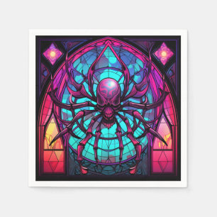 Serviette En Papier Crâne d'araignée en vitrail gothique