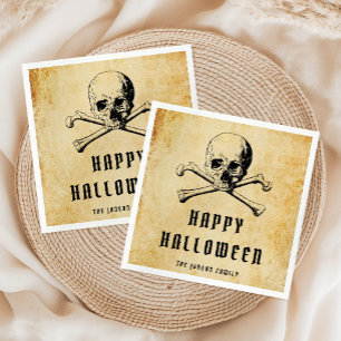 Serviette En Papier Crâne de pirate vintage et os de Halloween