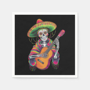 Serviette En Papier Crâne de squelette de la fête Cinco De Mayo Guitar