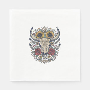 Serviette En Papier Crâne de taureau floral vintage occidental