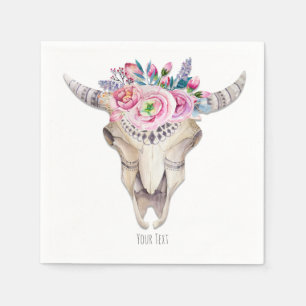 Serviette En Papier Crâne de vache floral rustique Bohème Chic Fête pe