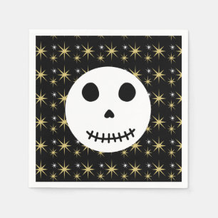 Serviette En Papier Crâne d'Halloween Éffrayant noir moderne