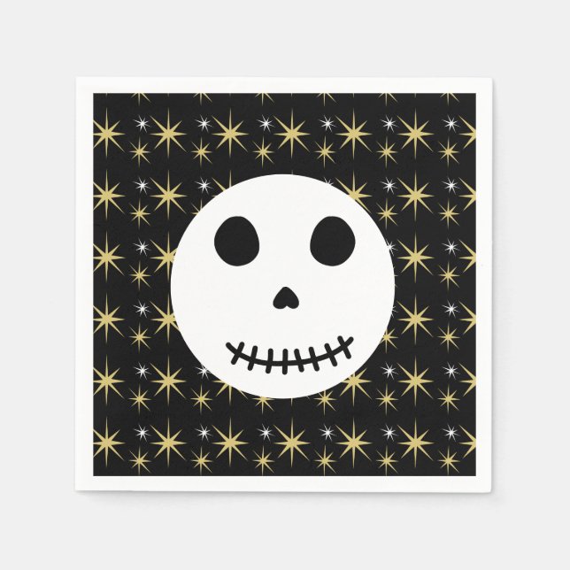 Serviette En Papier Crâne d'Halloween Éffrayant noir moderne (Devant)