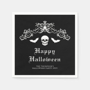 Serviette En Papier Crâne et chauves-souris Gothique Joyeux Halloween 
