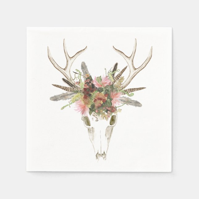 Serviette En Papier Crâne et fleurs de cerfs (Devant)