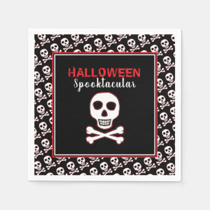 Serviette En Papier Crâne et os, fête d'Halloween rouge