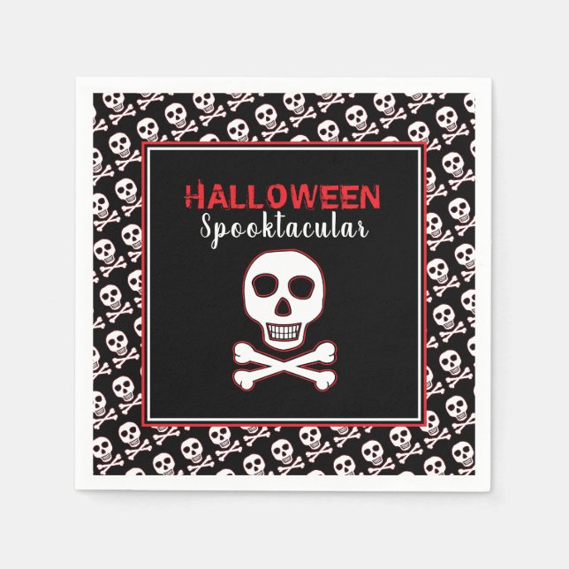 Serviette En Papier Crâne et os, fête d'Halloween rouge (Devant)
