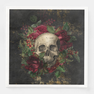 Serviette En Papier Crâne et roses gothiques