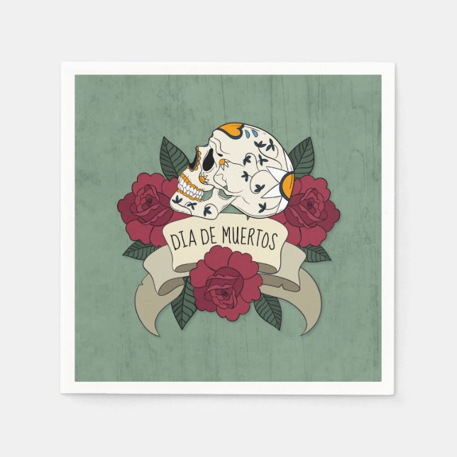 Serviette En Papier Crâne floral Dia de los Muertos | Serviette de tab (Devant)