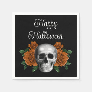 Serviette En Papier Crâne floral gothique noir Halloween