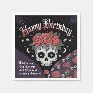 Serviette En Papier Crâne gothique et carte d'anniversaire Rose