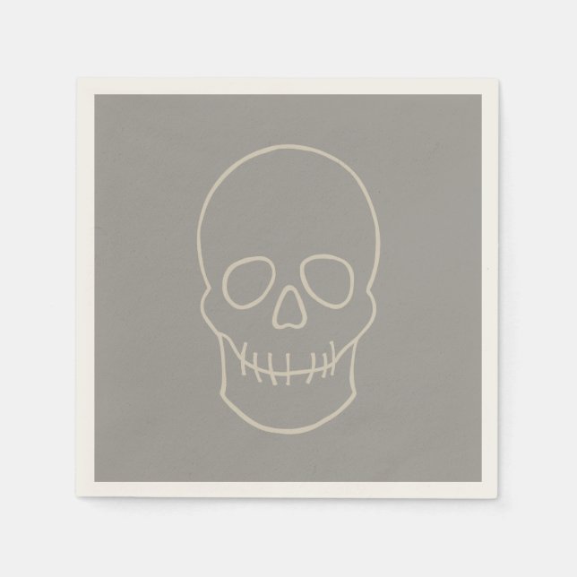 Serviette En Papier Crâne - Gris fantôme et Blanc osseux (Devant)