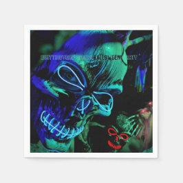 Serviette En Papier Crâne Neon Turquoise Skuls Halloween Nom