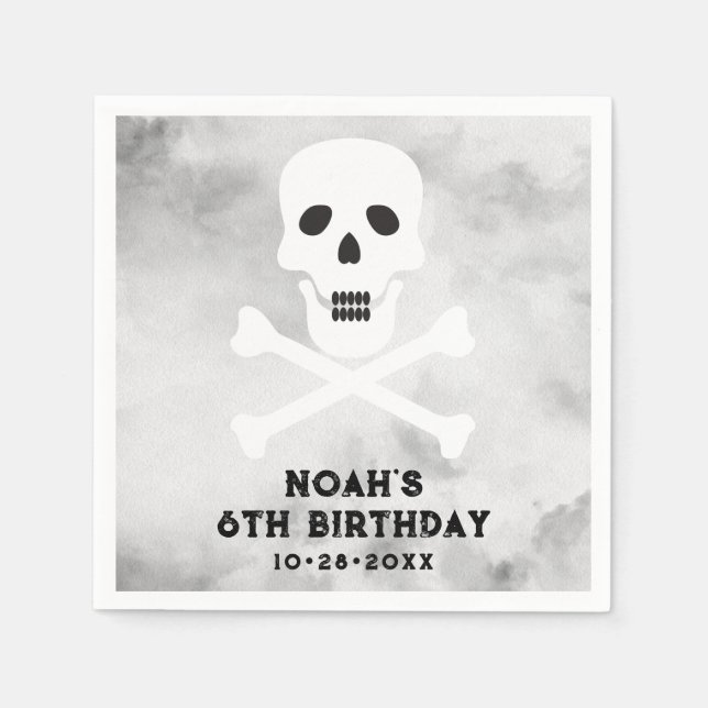 Serviette En Papier Crâne noir blanc Anniversaire fête Napkin (Devant)