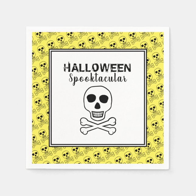 Serviette En Papier Crâne & Os, Soirée Halloween (Devant)